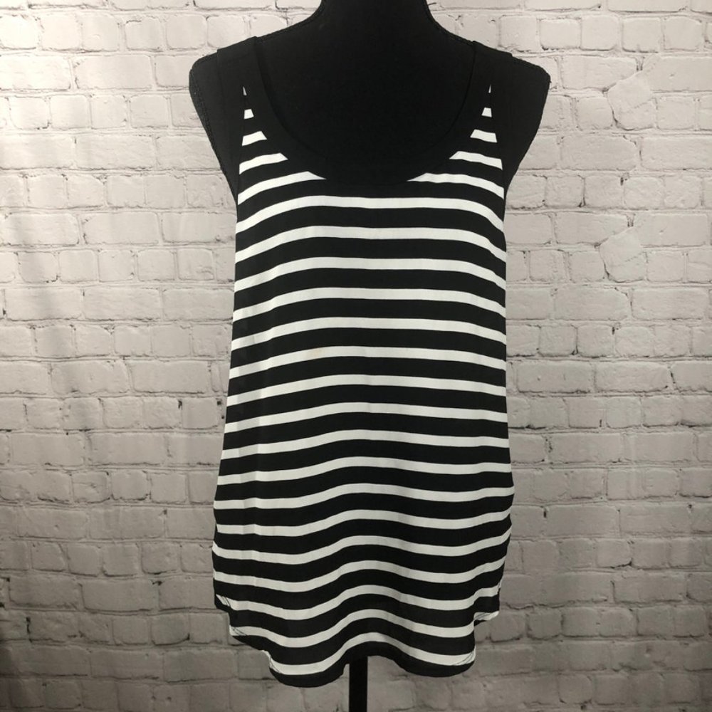 Black and White Striped Chiffon Front Express Tank